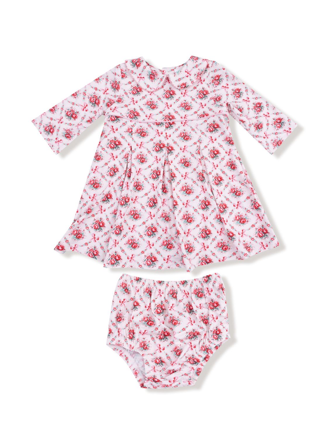 Rose Bow Lattice Peter Pan Collar Dress &amp; Diaper Cover