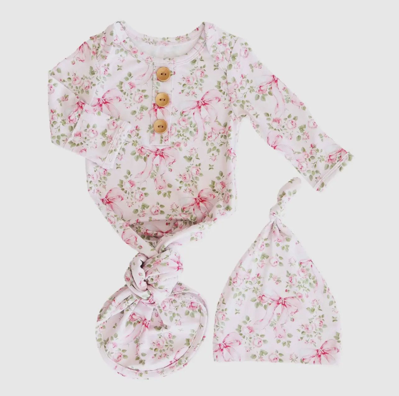 Caden Lane Bows in Bloom Newborn Baby Knot Gown &amp; Hat Set