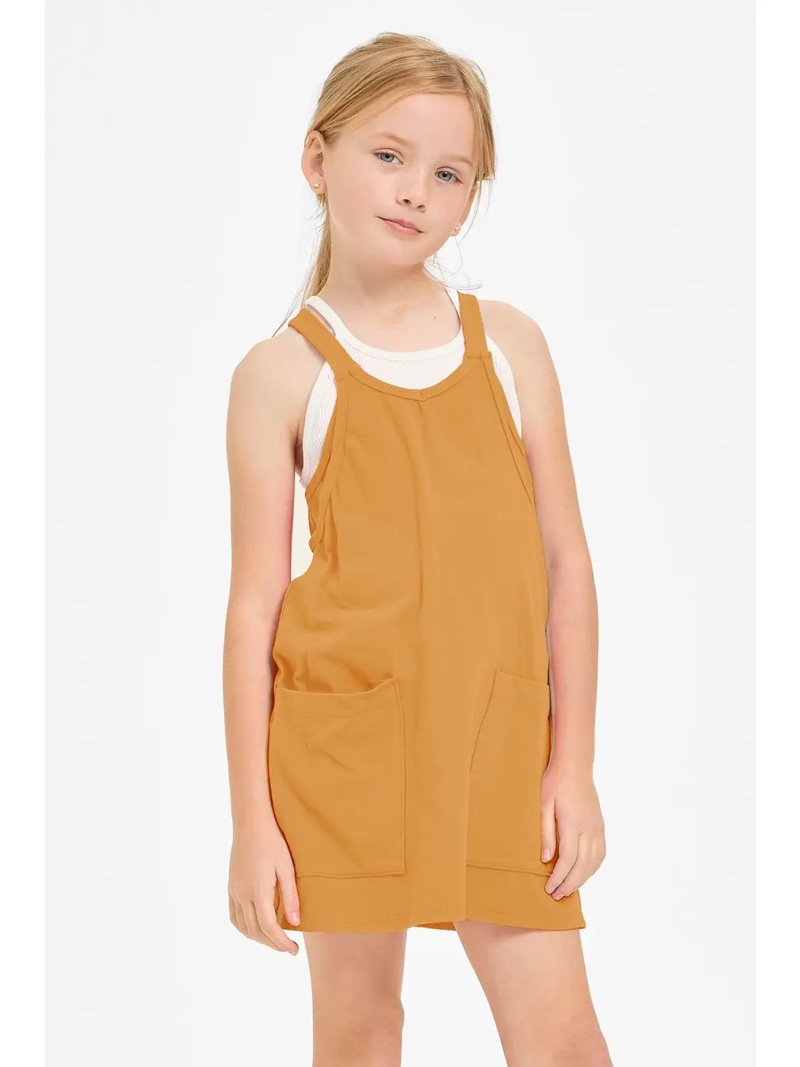 Relaxed Tank Romper Dress - Mustard