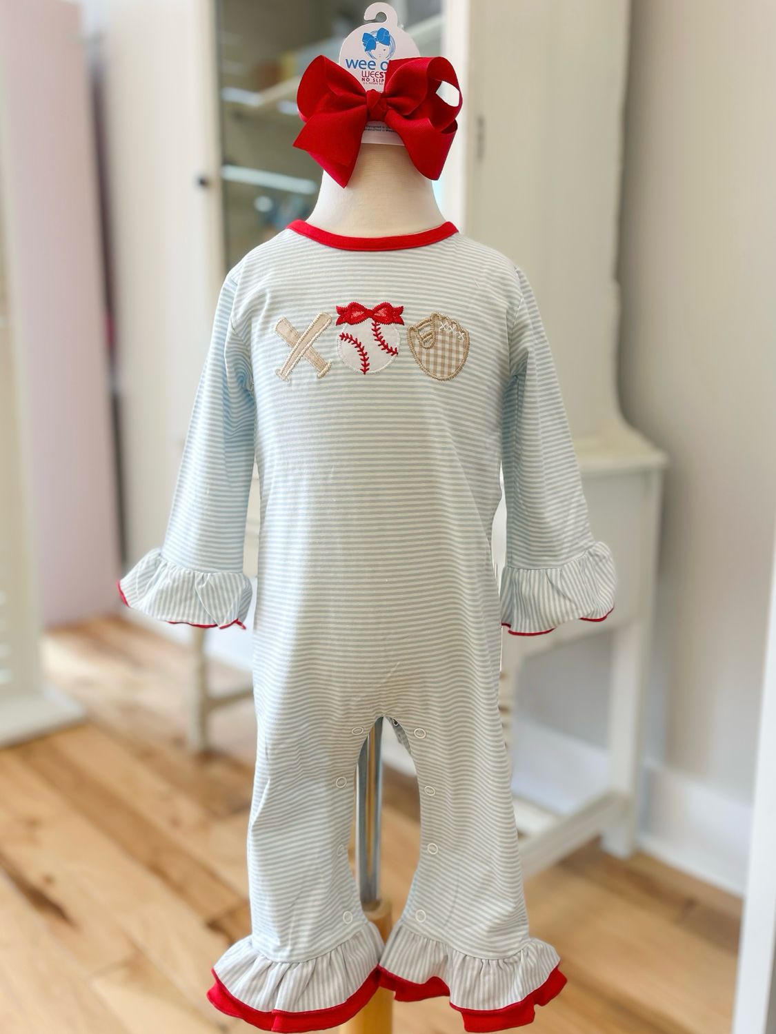 Baseball Applique Girls Romper