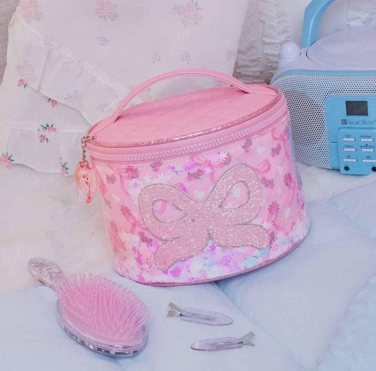 Confetti Floral Bow Round Glam Bag