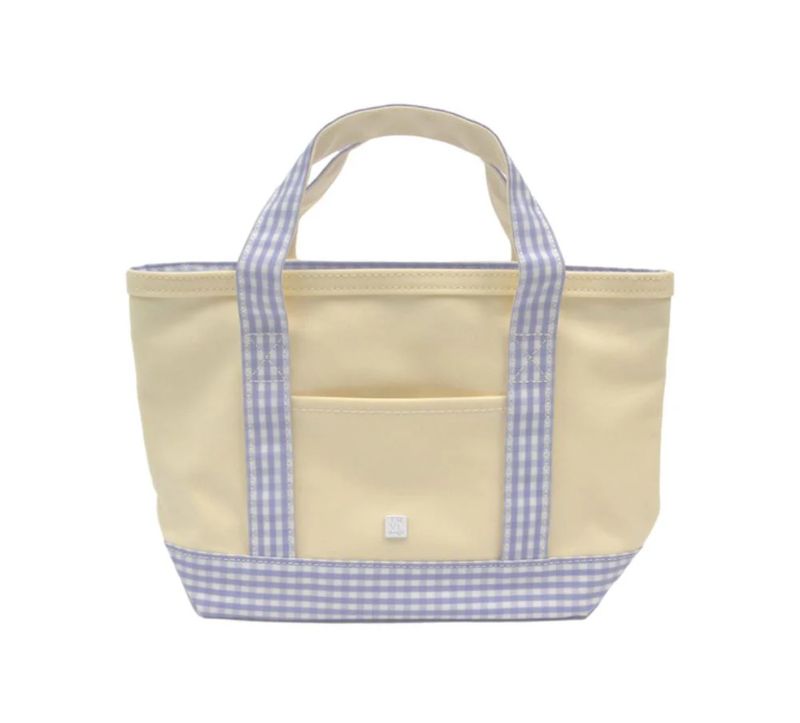 TRVL Mini Canvas Tote with Lilac Gingham Trim