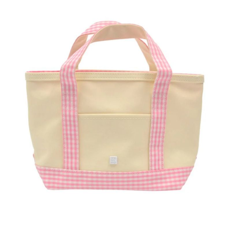 TRVL Mini Canvas Tote with Pink Gingham Trim
