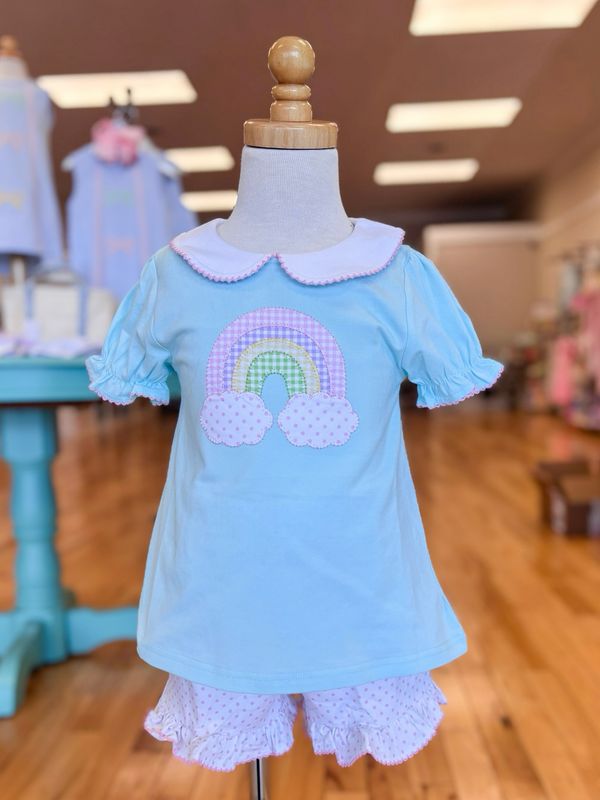 Rainbow Applique Peter Pan Collar Short Set