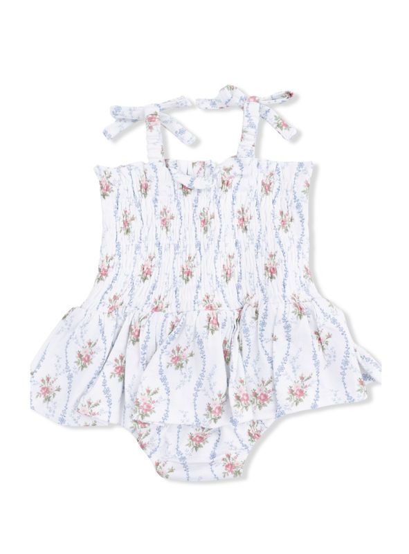 Heirloom Rose Stripe Smocked Skirted Bubble