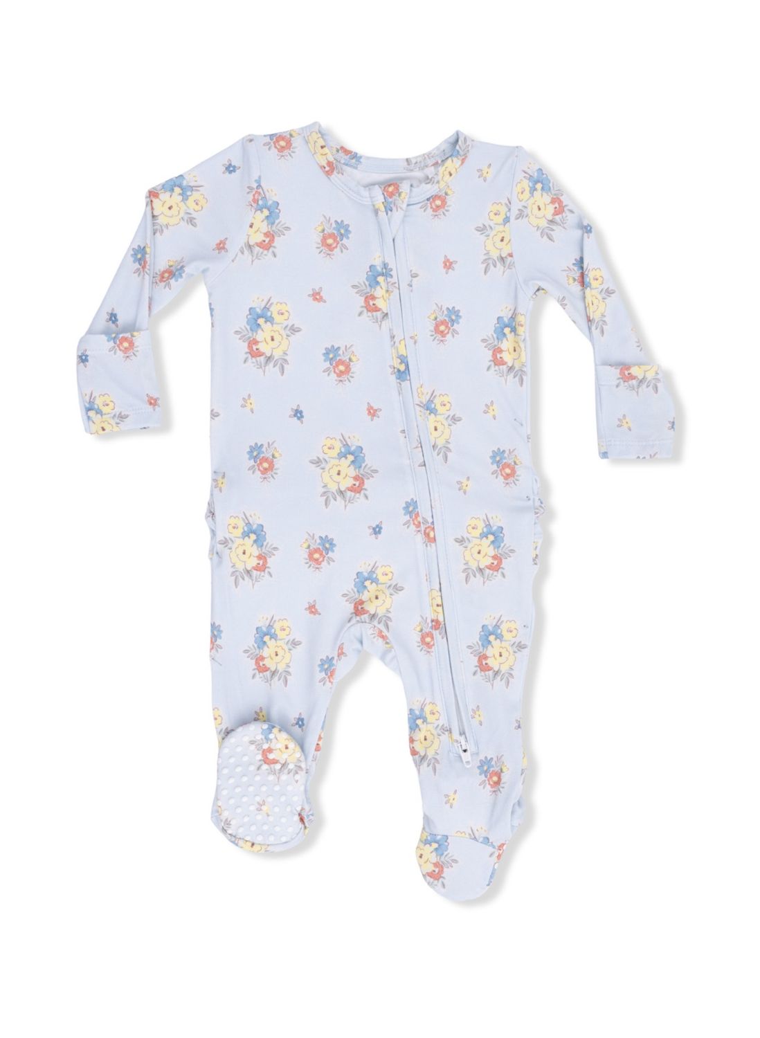 Country Stitch Floral 2 Way Ruffle Back Zipper Footie