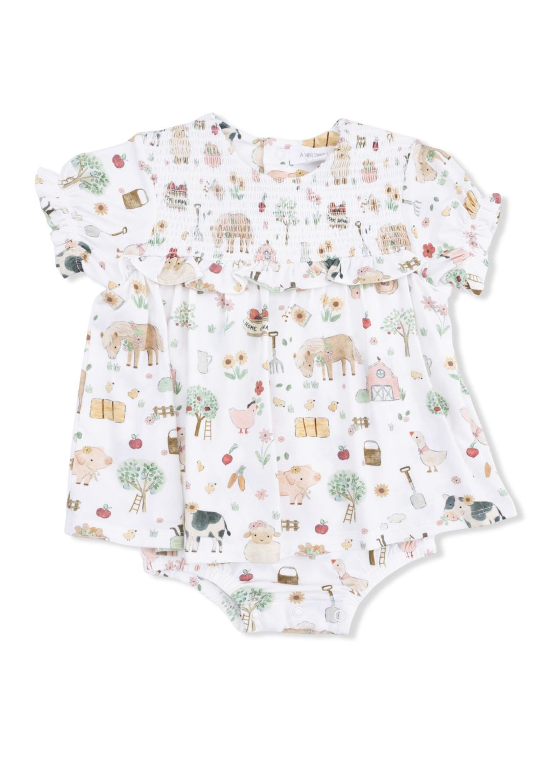 Cute Farm Animals Pink Smocked Ruffle Bubble with Skirt