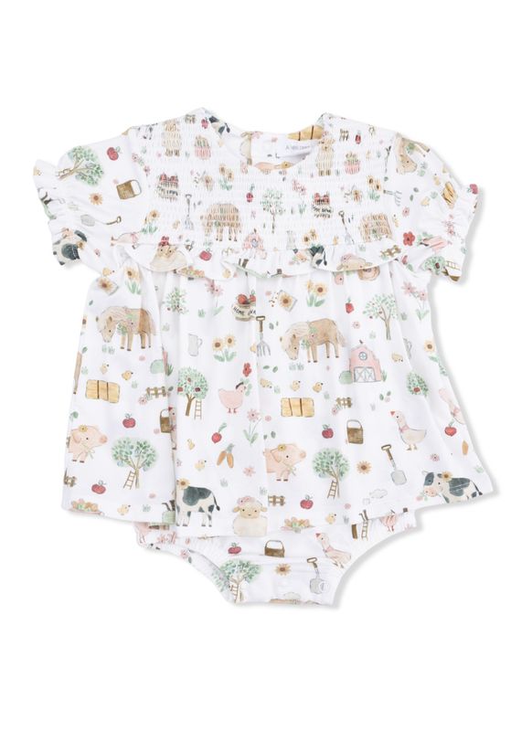 Cute Farm Animals Pink Smocked Ruffle Bubble with Skirt