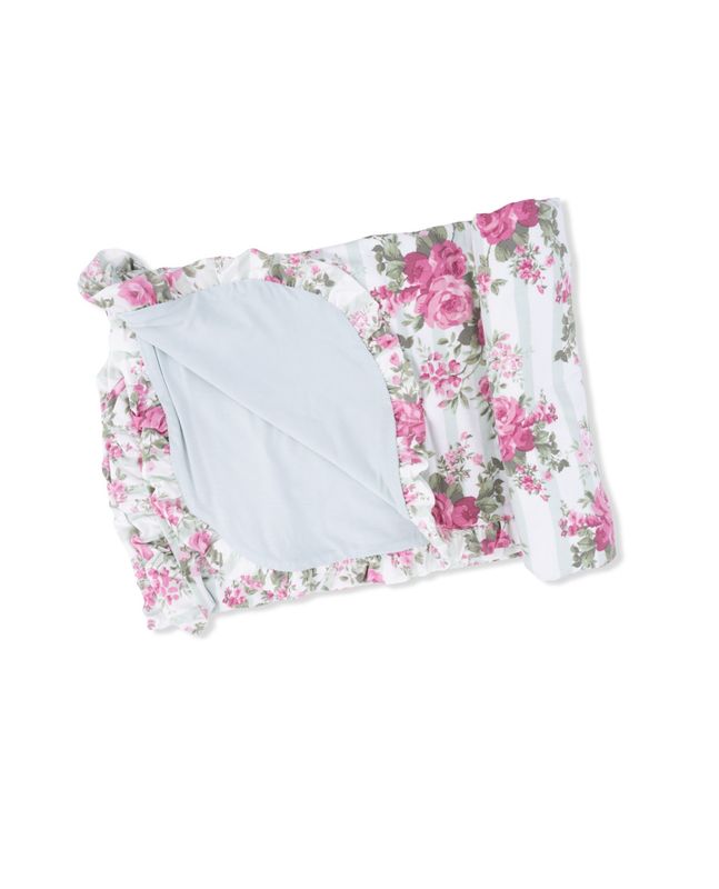 Cabbage Rose Stripe - Ruffle Blanket