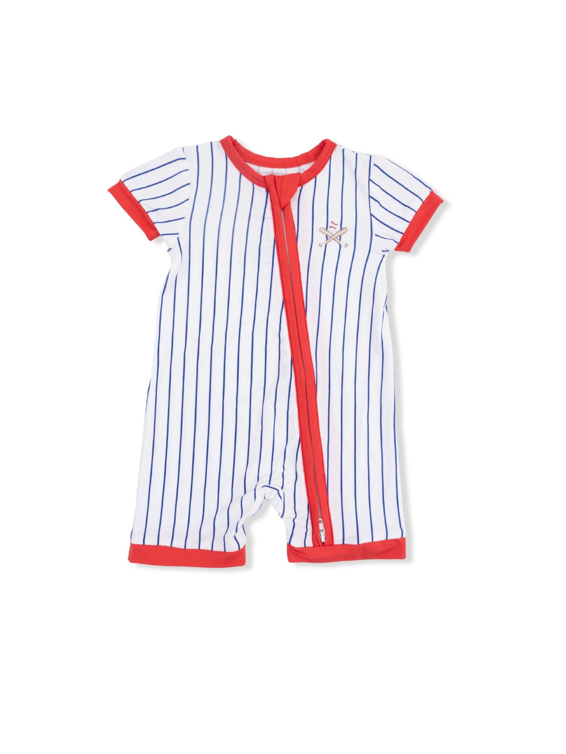 Baseball Stripe Shortie 2 Way Zipper Romper