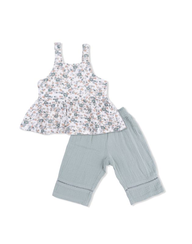 Camille Floral Peplum Tank with Smocked Waist Pant