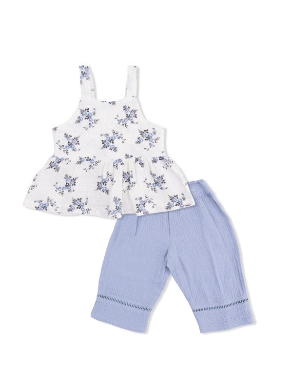 Belle Rosette Dot -Peplum Tank with Smocked Waist Pant