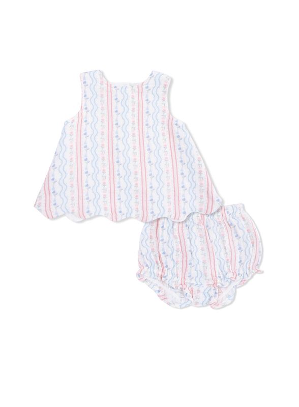 Tulip Stripe Scallop Back Top with Bloomer
