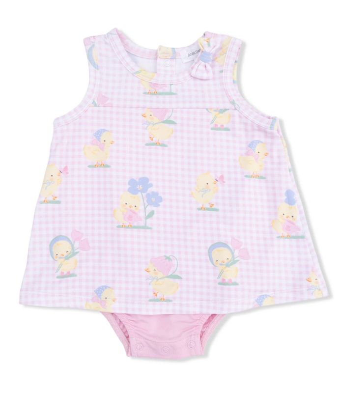 Vintage Spring Ducklings Pink A-Line Bodysuit Dress
