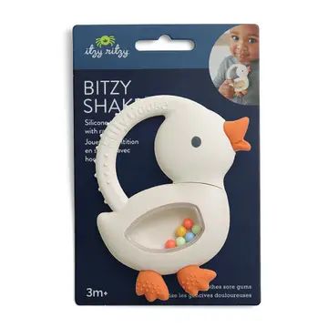 Bitzy Shake™ Silicone Teether with Rattle- Goose