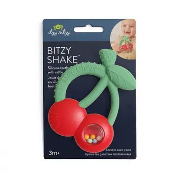 Bitzy Shake™ Silicone Teether with Rattle- Cherries