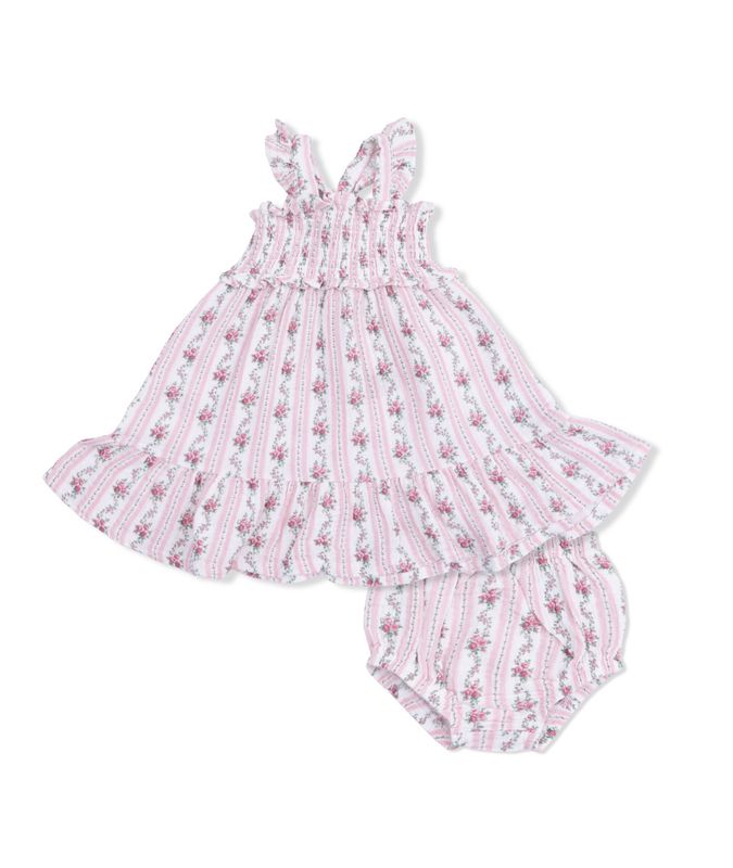 Winding Roses Stripe- Smocked Ruffle Sundress &amp; Bloomer