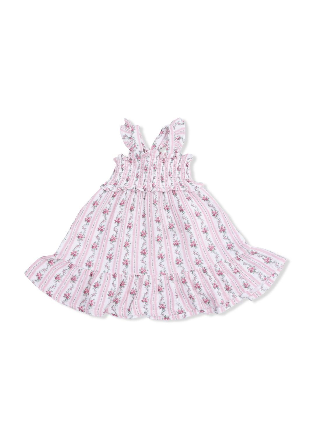 Winding Roses Stripe- Smocked Ruffle Sundress