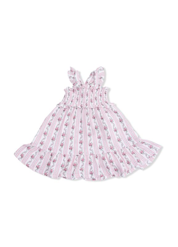 Winding Roses Stripe- Smocked Ruffle Sundress