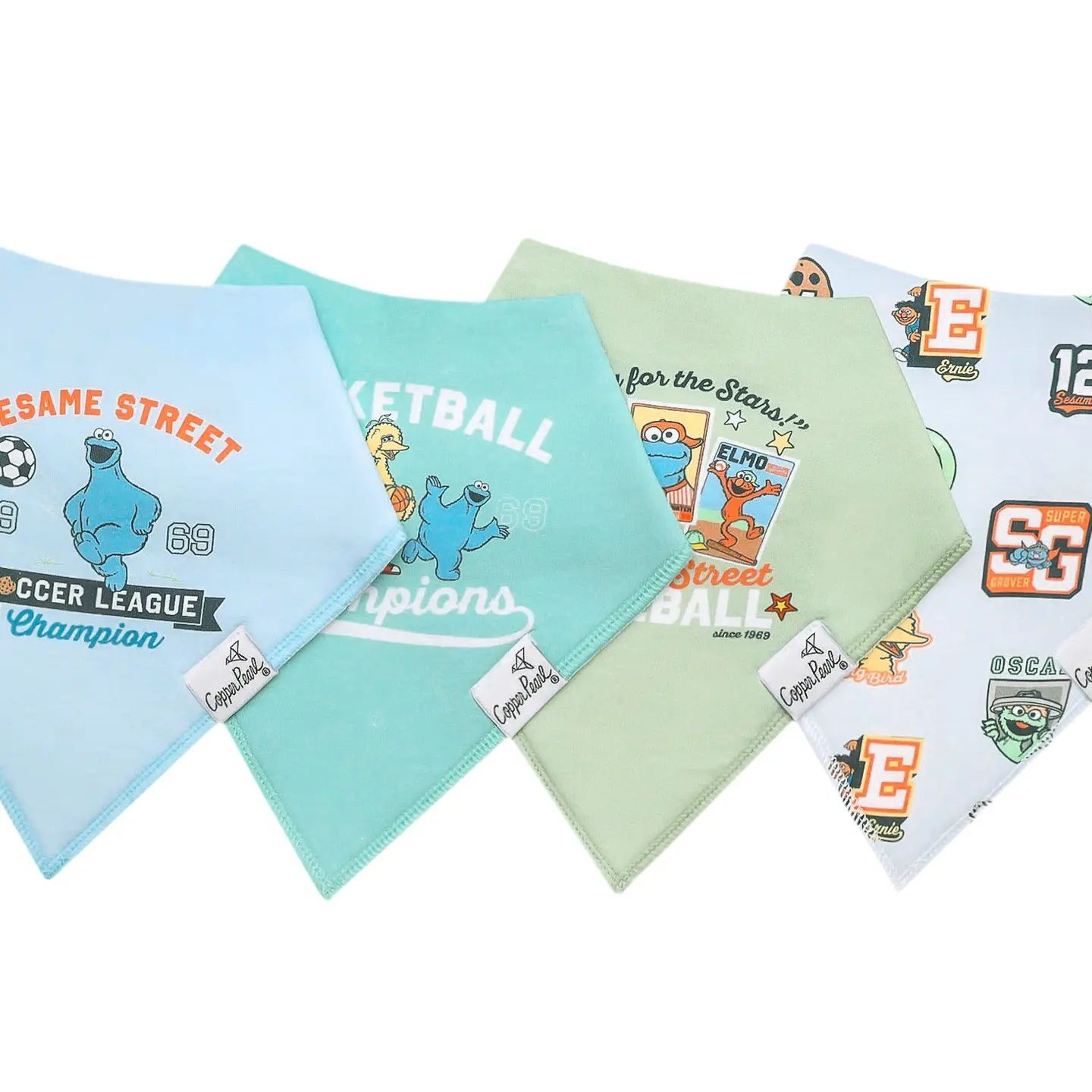 Copper Pearl " Sesame Street Varsity Friends" Bandana Bib Set