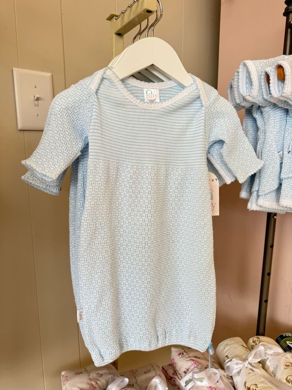 Paty Blue and White Knit Lap Shoulder Gown