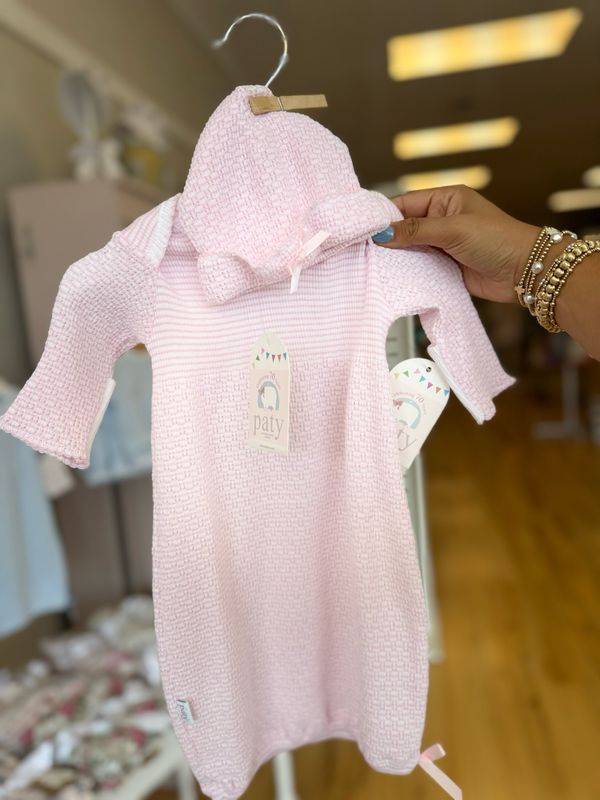 Paty Pink Lap Shoulder Gown with Pink Bow Beanie
