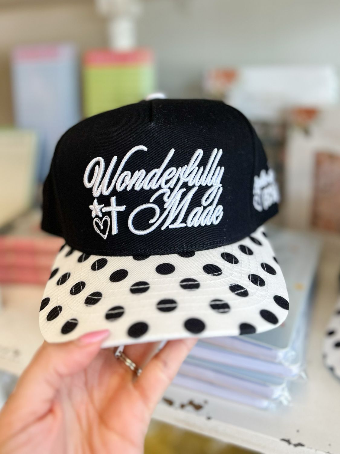 Black Polka Dot Wonderfully Made Hat