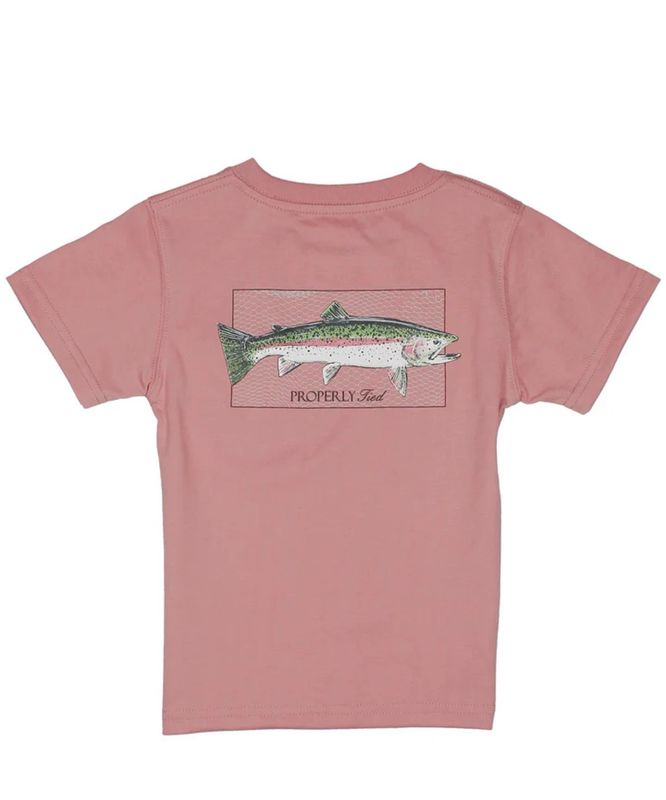 Properly Tied Rainbow Trout Tee- Salmon
