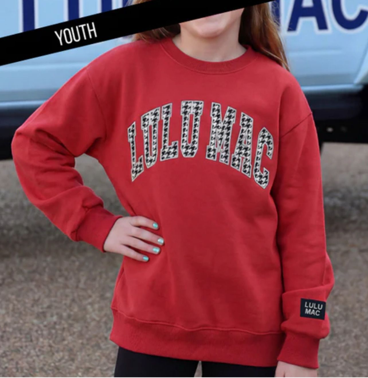 Lulu Mac Youth Crimson Houndstooth Crew