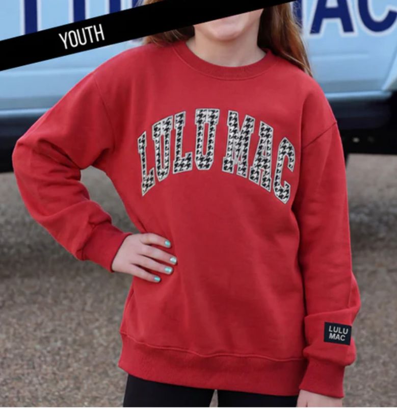 Lulu Mac Youth Crimson Houndstooth Crew