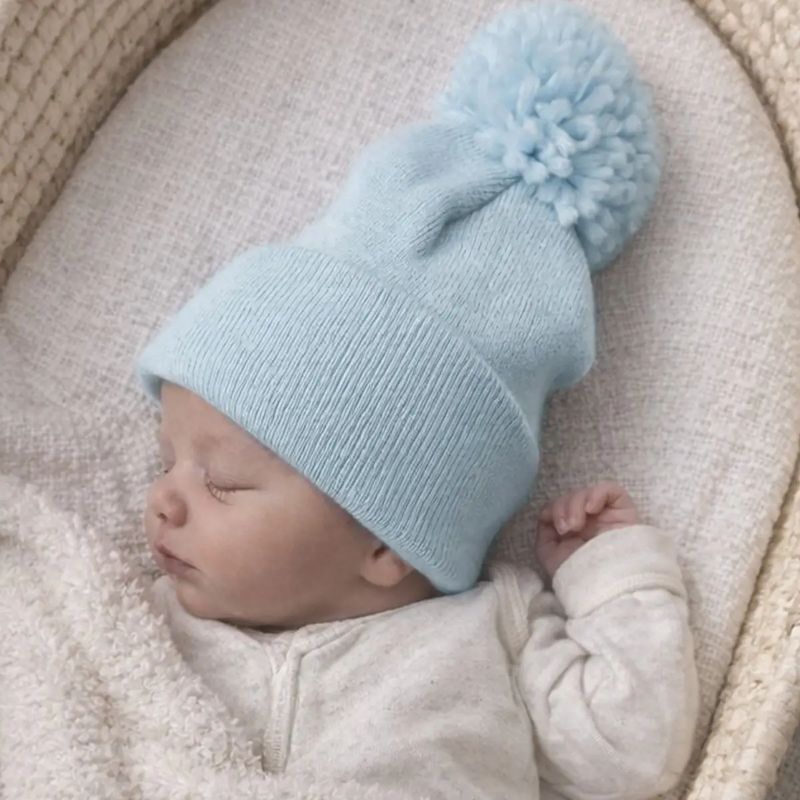Babys First Hat - Blue Pom