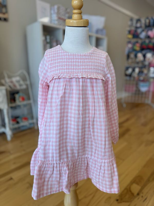 Pink Gingham Ruffle Tiered Dress - Organic Muslin