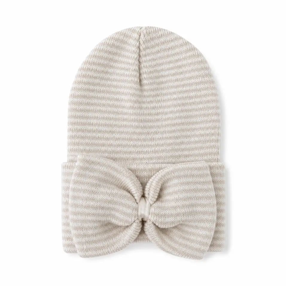 Babys First Hat - Sand/White Stripe With Bow