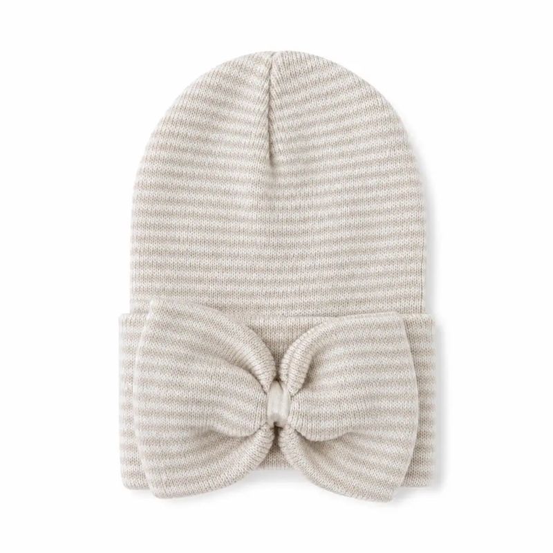 Babys First Hat - Sand/White Stripe With Bow
