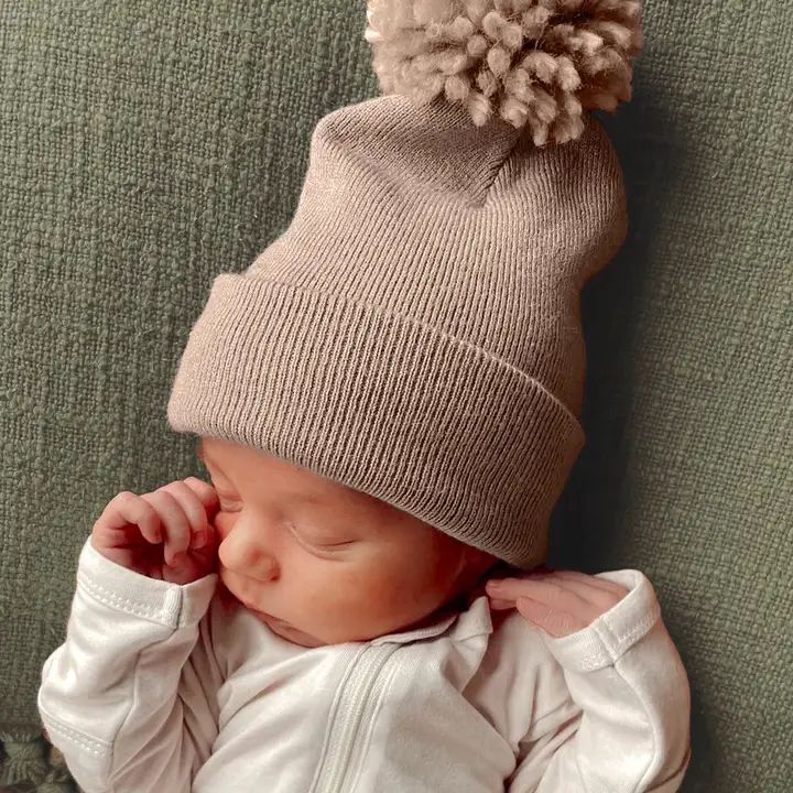 Babys First Hat - Tan Pom