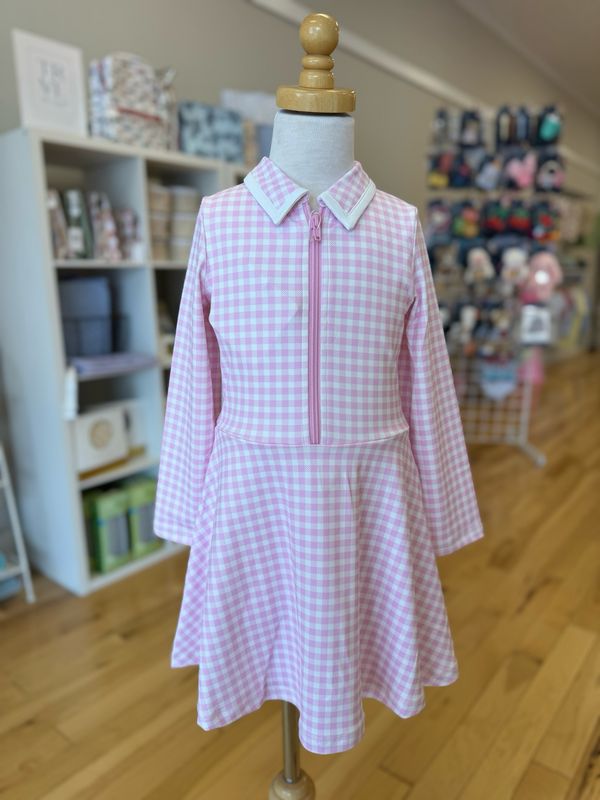 Pink Gingham L/S Tennis Dress