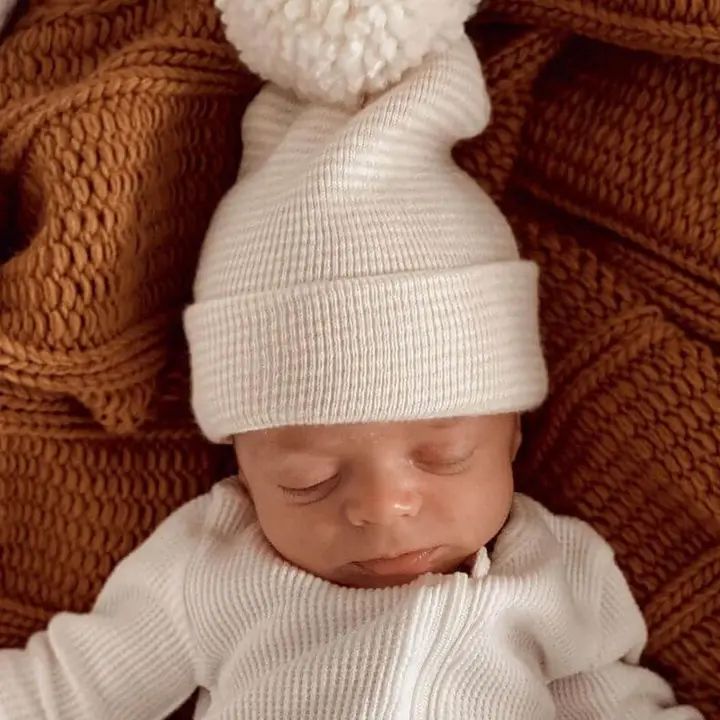 Babys First Hat - Sand/White Stripe