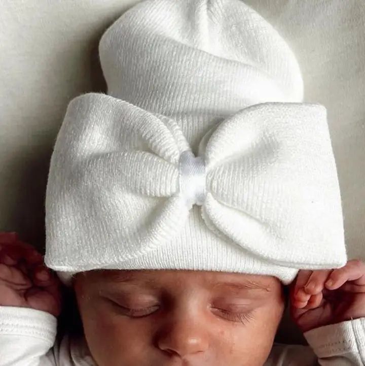 Babys First Hat - Warm White Bow