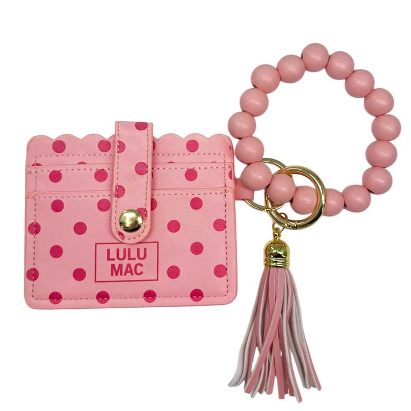 Lulu Mac Pink &amp; Hot Pink Polka Dot Beaded Wristlet