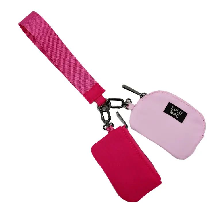 Lulu Mac Double Pouch Wristlets- Hot Pink/Lt. Pink