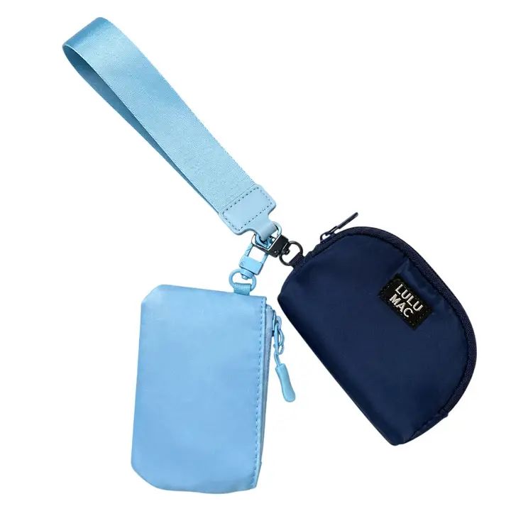 Lulu Mac Double Pouch Wristlets- Light Blue/Navy