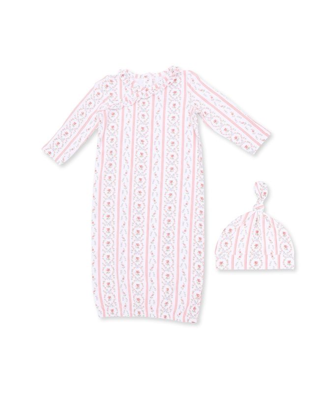 Marnie Rosebud Stripe Kimono Gown and Knotted Hat