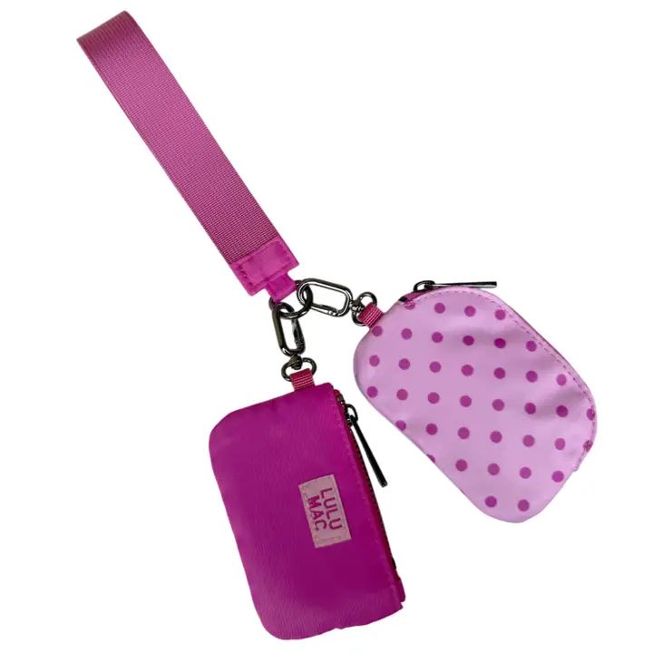 Lulu Mac Double Pouch Wristlets- Pink/Hot Pink Dots