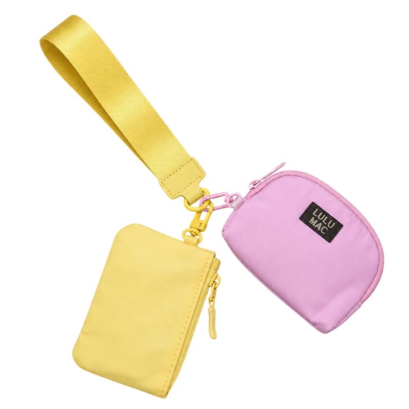 Lulu Mac Double Pouch Wristlets- Butter Yellow/ Lt. Pink