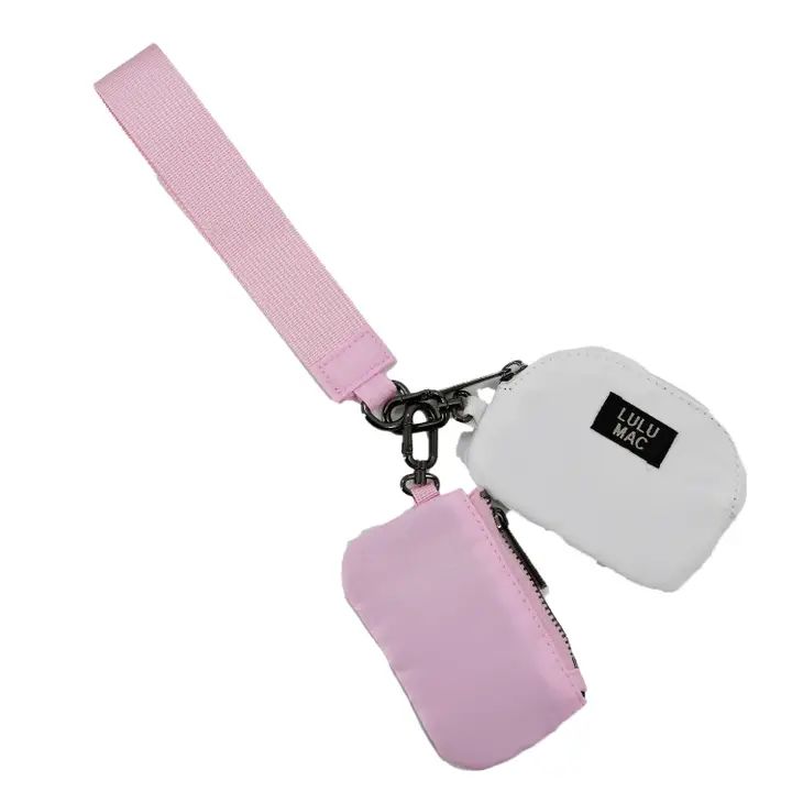 Lulu Mac Double Pouch Wristlets-  Lt. Pink/White
