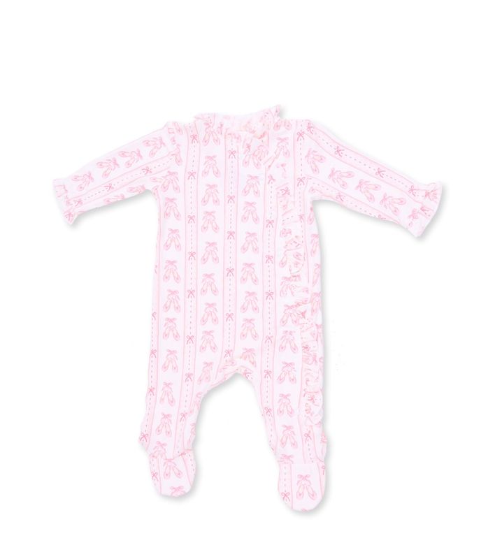 Ballet Shoes Ribbon Stripe Kimono Ruffle Snap Footie