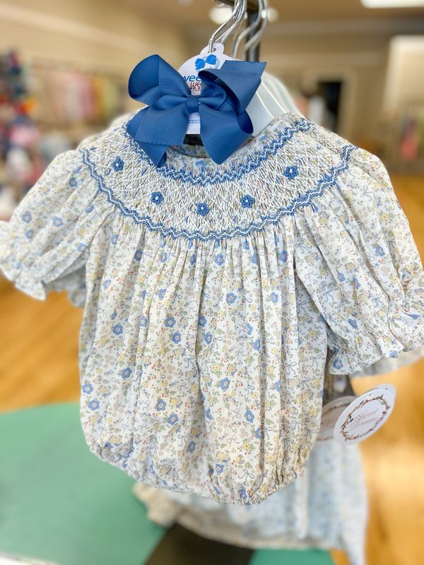 Ashley Blue Print Smocked Bubble