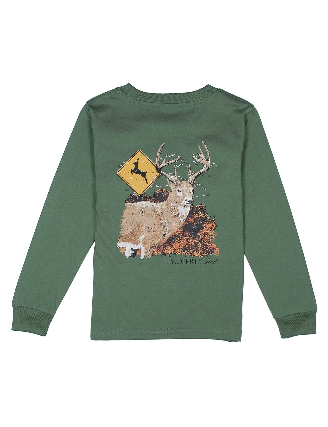 Properly Tied Deer Crossing L/S Fern Green