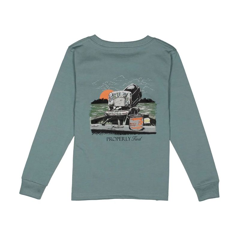 Properly Tied Gone Fishin L/S Tee In Steel Blue