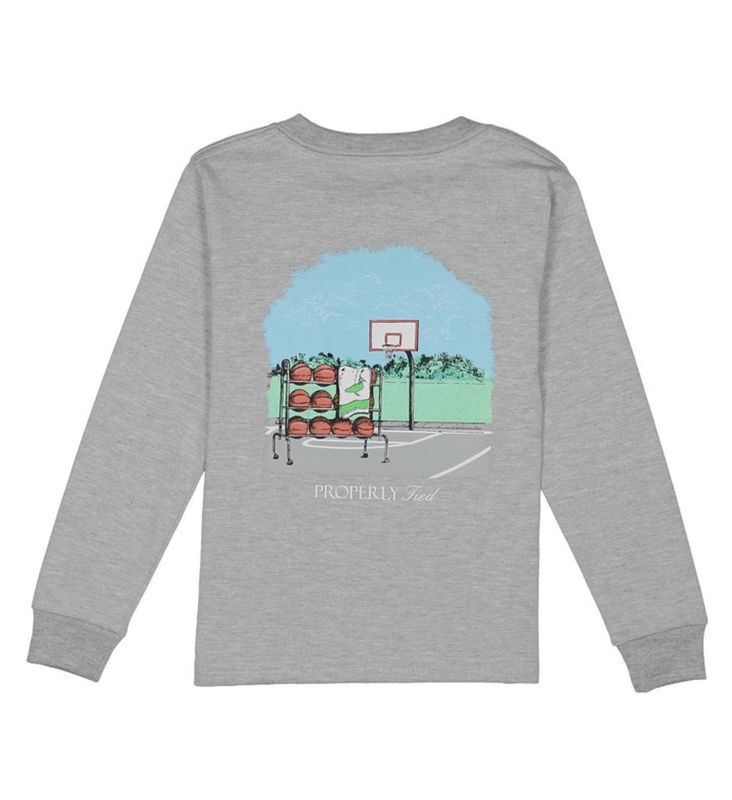 Properly Tied Basketball L/S Tee- Light Heather Grey